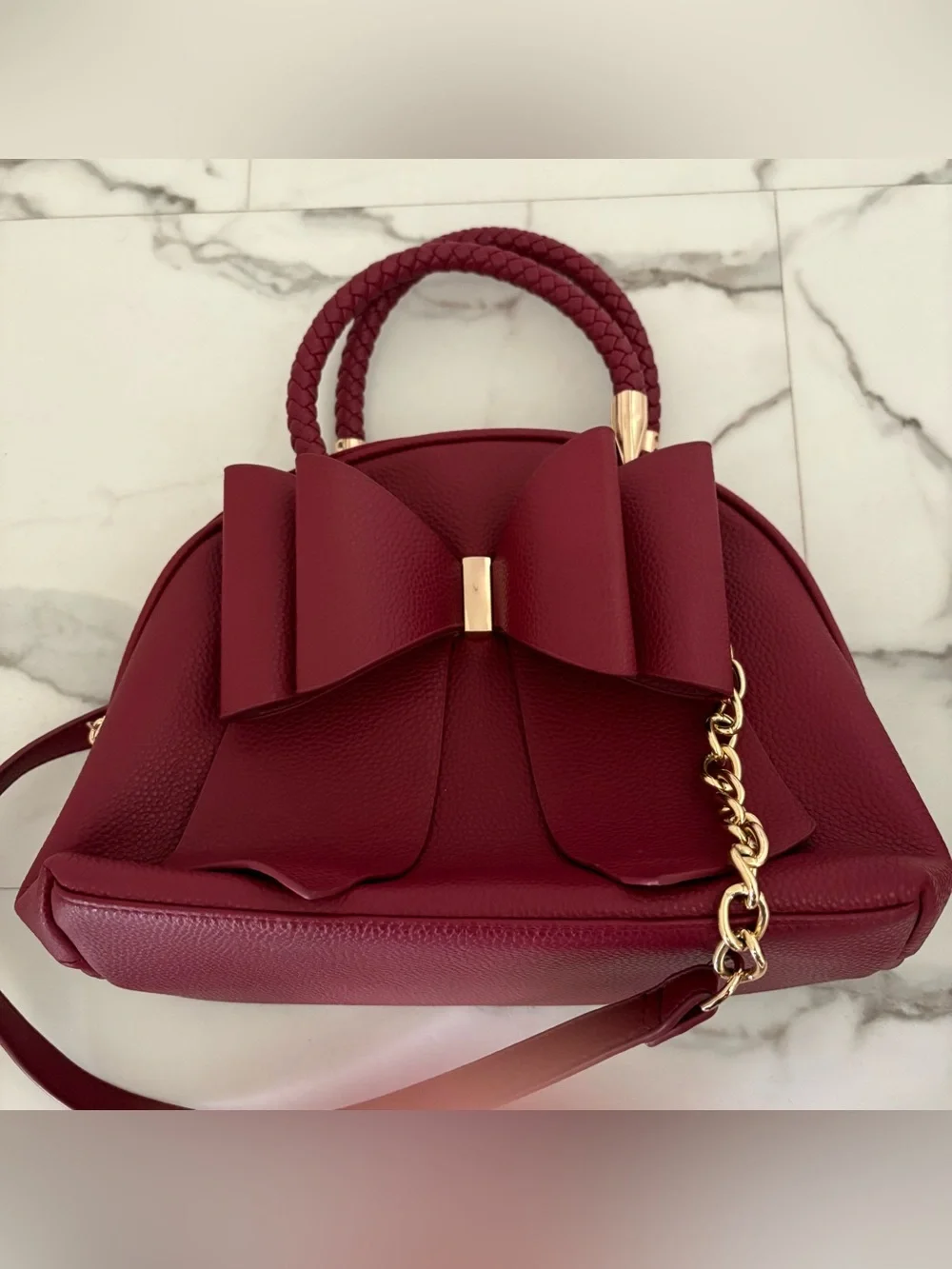 Structured Bow-Front Satchel in Deep Wine